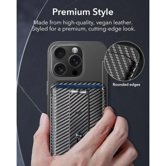 Wallet Magsafe Leather Grip Esr - Carbon Fiber